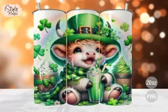 St Patricks Day Cute Highland Cow Tumbler Wrap PNG Product Image 1