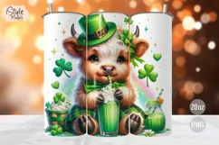 St Patricks Day Cute Highland Cow Tumbler Wrap PNG Product Image 1