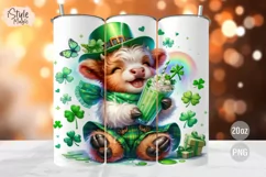 St Patricks Day Cute Highland Cow Tumbler Wrap PNG Product Image 1