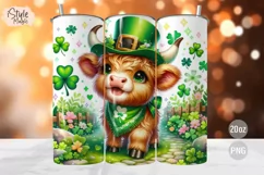 St Patricks Day Cute Highland Cow Tumbler Wrap PNG Product Image 1
