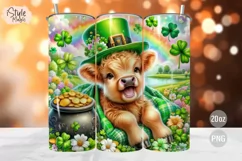 St Patricks Day Cute Highland Cow Tumbler Wrap PNG Product Image 1