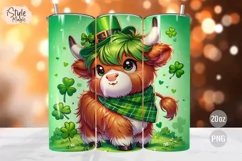 St Patricks Day Cute Highland Cow Tumbler Wrap PNG Product Image 1
