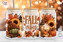 Fall Vibes 16oz Glass Can Wrap Floral Pumpkin Design PNG Product Image 2