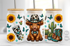 Western Highland Cow 16oz Libbey Glass Can Wrap PNG Product Image 2