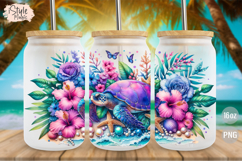 Summer Beach Sea Turtle 16oz libbey glass can wrap png Product Image 1