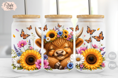 Sunflower Floral Highland Cow 16oz Libbey Glass Can Wrap PNG Product Image 2