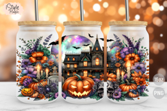 Haunted House Halloween 16oz Libbey Glass Can Wrap PNG Product Image 2