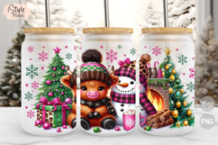 Christmas Baby Highland Cow 16oz Libbey Glass Can Wrap PNG Product Image 2