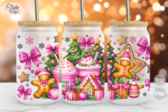 Christmas Pink Gingerbread 16 oz Libby Coffee Glass Can Wrap Product Image 1