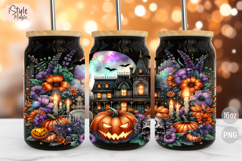 Haunted House Halloween 16oz Libbey Glass Can Wrap PNG Product Image 1