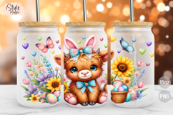 Easter Highland Cow 16oz Libbey Glass Can Wrap PNG Product Image 1