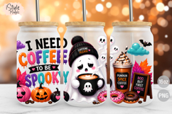 Cute Funny Coffee Ghost Halloween 16oz Glass Can Wrap PNG Product Image 1