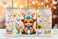 Easter Highland Cow 16oz Libbey Glass Can Wrap PNG Product Image 1