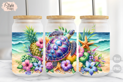 Summer Beach Sea Turtle 16oz libbey glass can wrap png Product Image 2