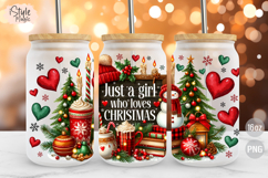 Just a girl who loves christmas 16 oz glass can wrap png Product Image 1