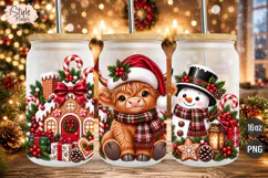 Christmas Highland Cow 16oz Glass Can Wrap PNG Product Image 1