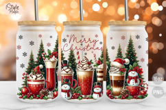 Merry Christmas Snowman 16 oz Glass Can Wrap Sublimation PNG Product Image 1