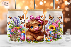 Easter Highland Cow 16oz Libbey Glass Can Wrap PNG Product Image 1