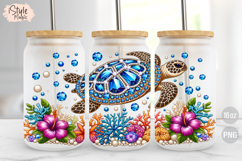 Rhinestone Sea Turtle 16oz Libbey Glass Can Wrap PNG Product Image 1