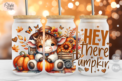 Hey There Pumpkin Baby Highland Cow 16 oz Glass Can Wrap Product Image 1