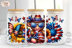 4th of July Patriotic Highland Cow 16oz Glass Can Wrap PNG Product Image 1