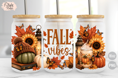 Fall Vibes 16oz Glass Can Wrap Floral Pumpkin Design PNG Product Image 1
