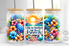 Life is better at the beach 16oz libbey glass can wrap png Product Image 2