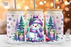 Christmas Snowman 16oz Glass Can Tumbler Wraps PNG Product Image 1