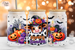 Spooky Season Halloween Cow 16oz Glass Can Wrap PNG Product Image 1
