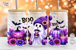 Cute Boo Ghost Purple Halloween 16oz Libbey Glass Can Wrap Product Image 1
