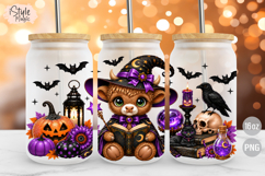 Halloween Witch Highland Cow 16oz Libbey Glass Can Wrap PNG Product Image 1