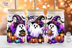 Ghosts Witch Hat Halloween 16oz Libbey Glass Can Wrap PNG Product Image 1