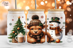 Christmas Baby Highland Cow 16 oz Libby Glass Can Wrap PNG Product Image 1