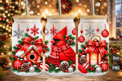 Cardinal Christmas 16oz Glass Can Wrap PNG Product Image 1