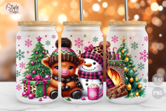 Christmas Baby Highland Cow 16oz Libbey Glass Can Wrap PNG Product Image 1