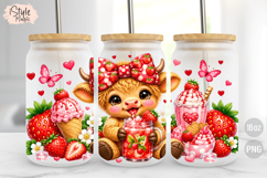 Strawberry Baby Highland Cow 16 oz Libbey Glass Can Wrap Product Image 1