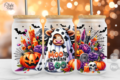 Moo I Mean Boo Cow Ghost 16 oz Glass Can Wrap PNG Product Image 1