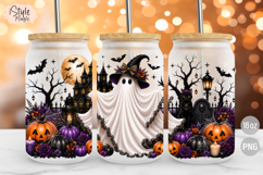 Ghost Haunted House Halloween 16oz Libbey Glass Can Wrap Product Image 1