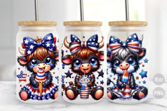 4Th of July Highland Cow 16oz Glass Can Wrap Sublimation png Product Image 1