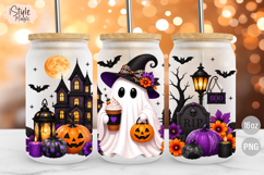 Ghost Haunted House Halloween 16oz Libbey Glass Can Wrap Product Image 1