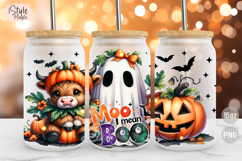 Moo I Mean Boo Cow Ghost 16 oz Glass Can Wrap PNG Product Image 1