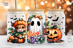Moo I Mean Boo Cow Ghost 16 oz Glass Can Wrap PNG Product Image 1
