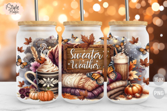 Sweater Weather 16oz Glass Can Wrap Autumn Sublimation PNG Product Image 1