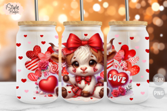Valentine's Day Highland Cow 16 oz Libbey Glass Can Wrap PNG Product Image 1