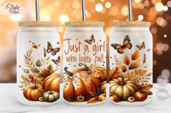 Just a Girl Who Loves Fall Autumn 16oz Glass Can Wrap PNG Product Image 1