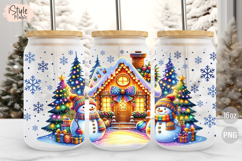 Blue Christmas Snowman 16 oz Libbey Glass Can Wrap PNG Product Image 1