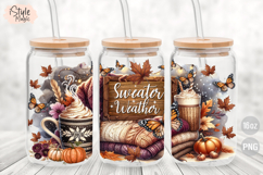 Sweater Weather 16oz Glass Can Wrap Autumn Sublimation PNG Product Image 2
