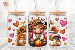 Fall Cute Baby Highland Cow 16 oz Coffee Glass Can Wrap PNG Product Image 2