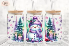 Christmas Snowman 16oz Glass Can Tumbler Wraps PNG Product Image 2