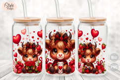 Valentines day Highland Cow 16oz Glass Can Wrap PNG Product Image 2